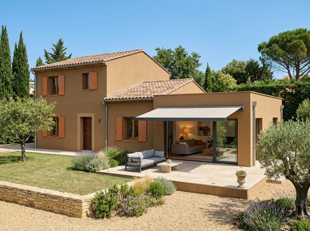 Extension contemporaine aménagée en salon lumineux, à Digne-les-Bains (04)