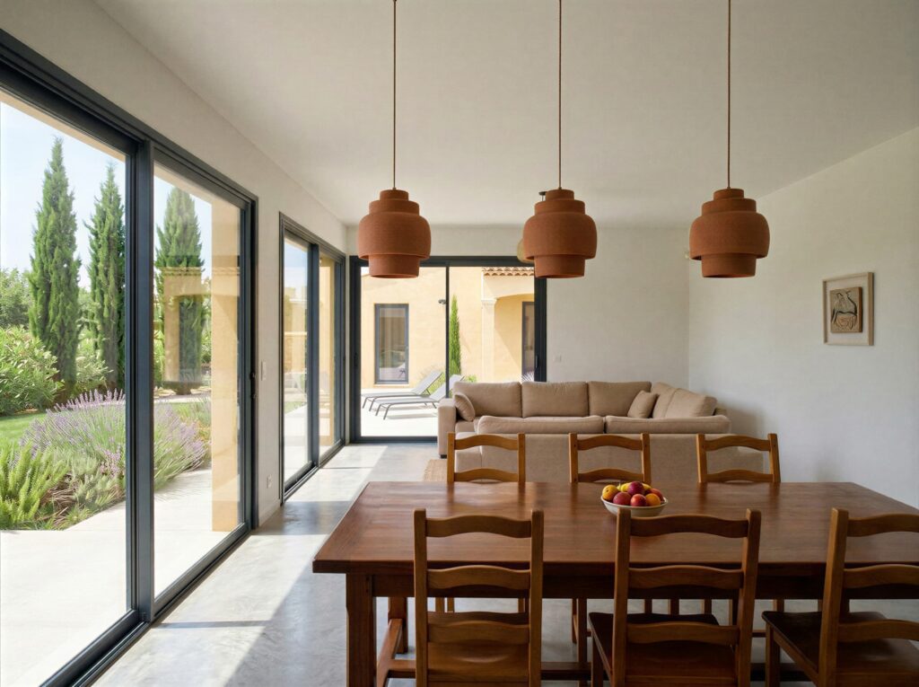 Intérieur d'une extension aménagée en suite parentale et salon, à Avignon (84)