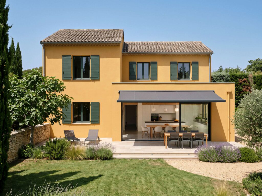 Extension contemporaine aménagée en cuisine ouverte sur salle à manger, à Gardanne (13)